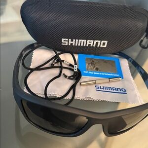 Brand new Shimano Matte Polarized UV400 Black Unisex Sunglasses with accessories